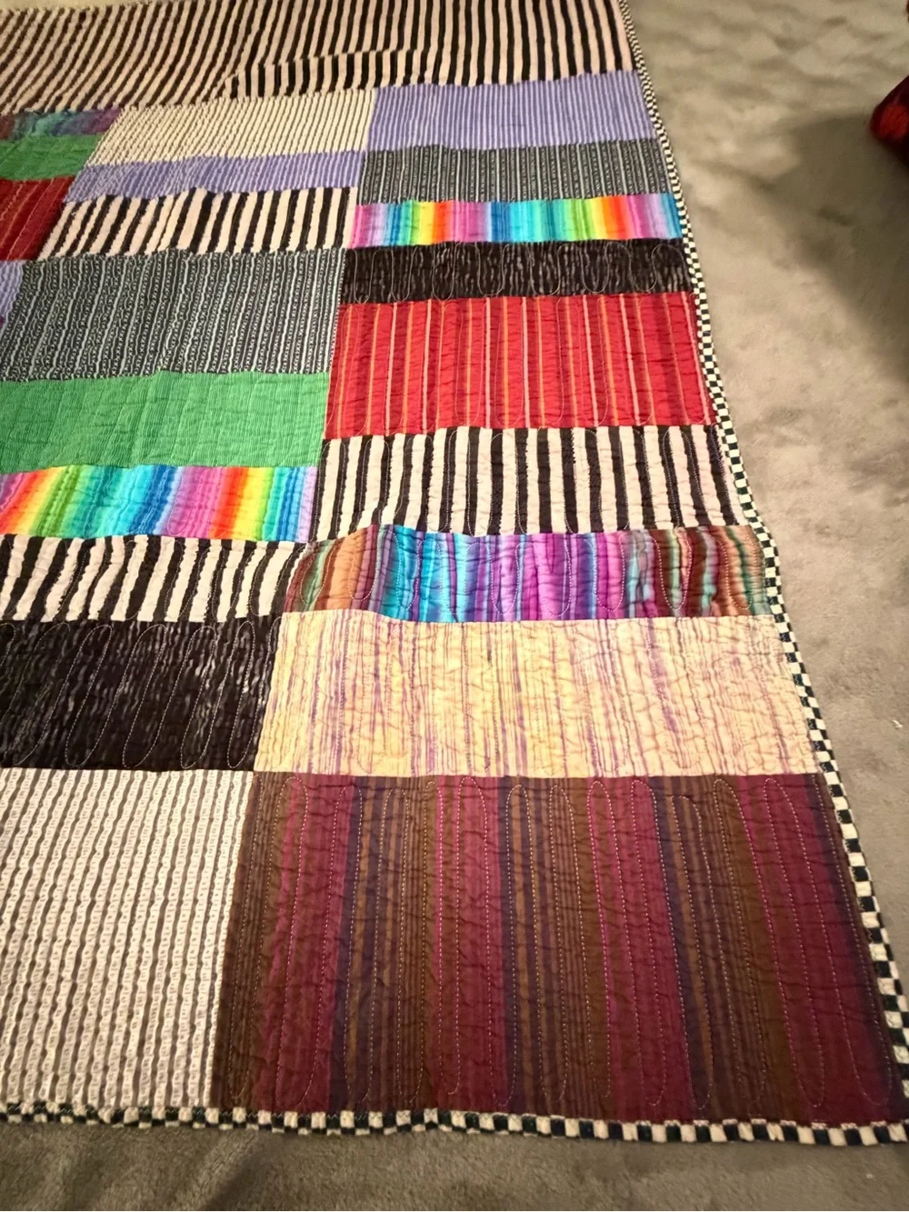 Patchwork Stripe Quilted Throw in Multi-Color